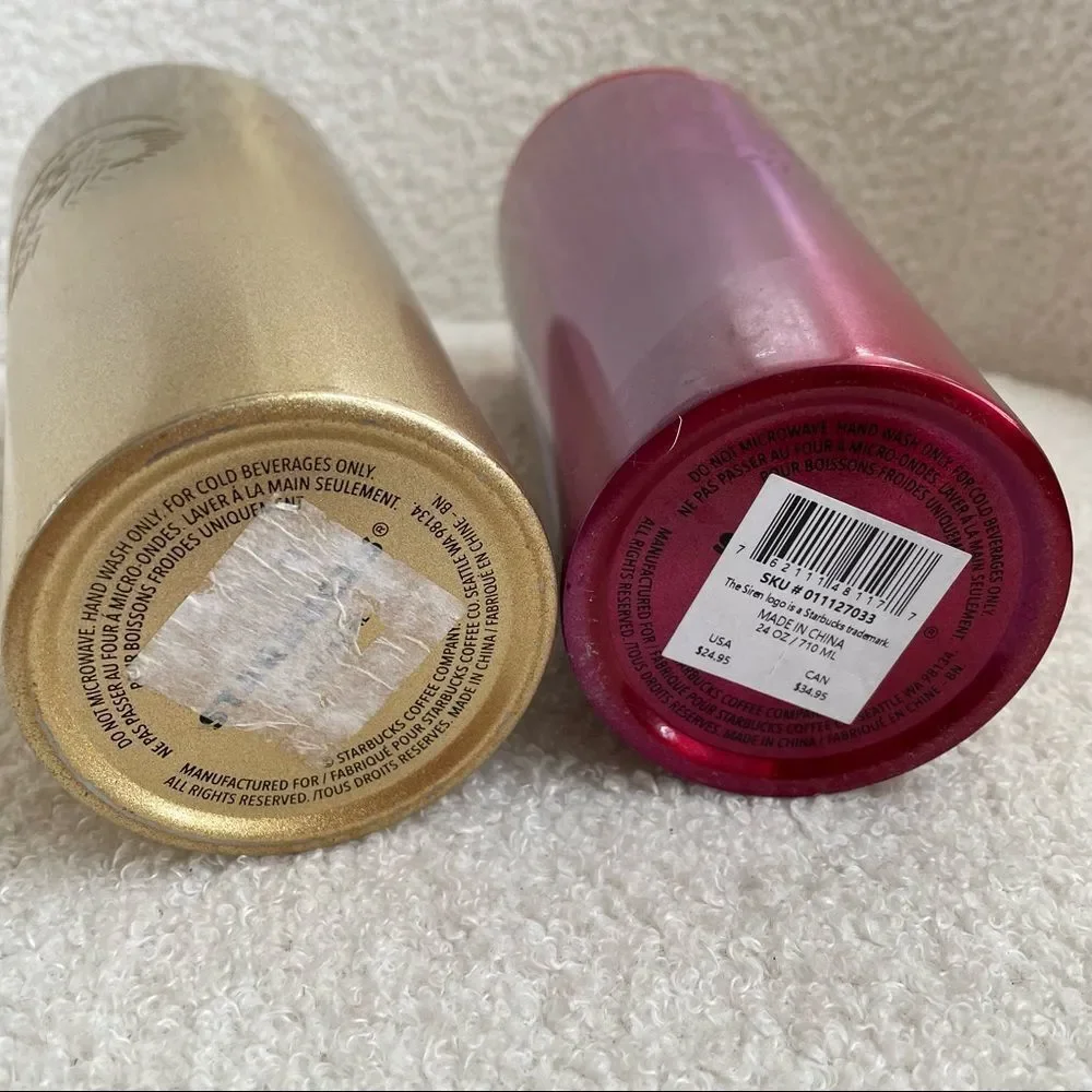2 Starbucks Gradient Ombre Cold Cups Tumblers 24oz Gold Red 1 New 1 Preowned